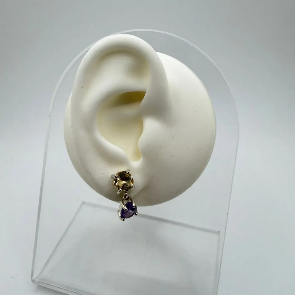 NWOT 9x6mm Amethyst and 7mm citrine dangle earrings in‎ sterling silver!